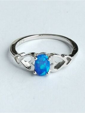 Blue opal sterling silver hearts Ring Size 6 🆕